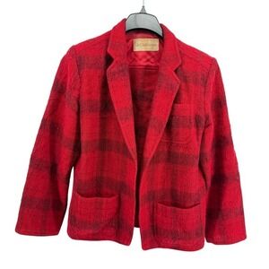 Vtg. Liz Claiborne Womens 14 Pre-Owned Red Plaid Blazer Jacket Wool Mohair Blend